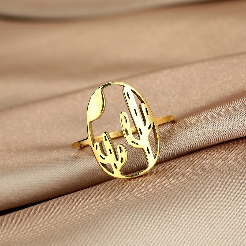 

CHENGXUN Stainless Steel Desert Ring Cactus Ring Tree Ring Simple Jewelry Birthday Party Gifts for Men and Women