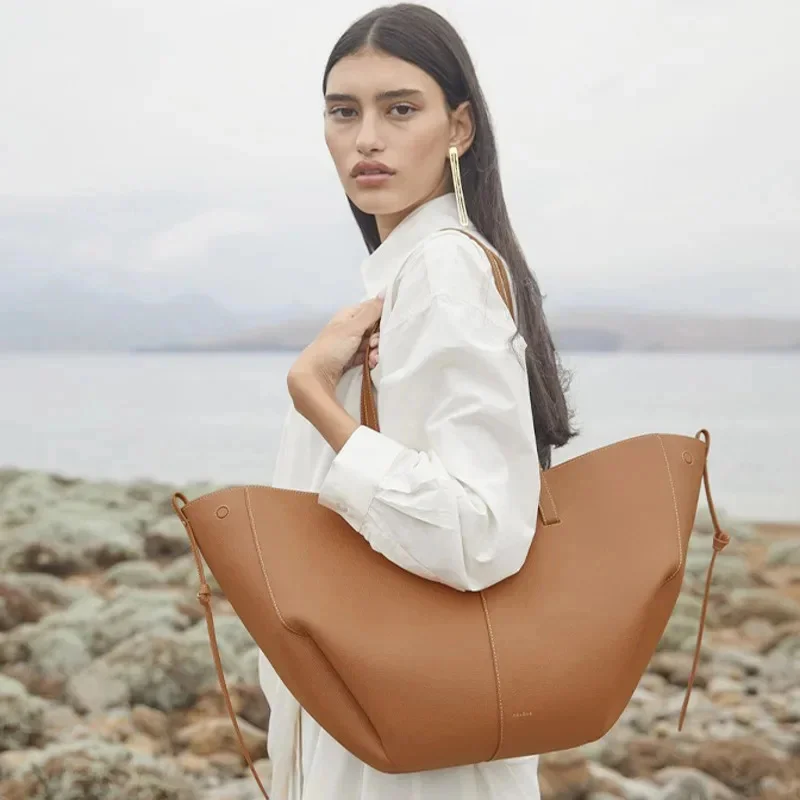 Polana Cyme-Bolso grande de piel auténtica para mujer, bolsa de hombro de piel auténtica para compras