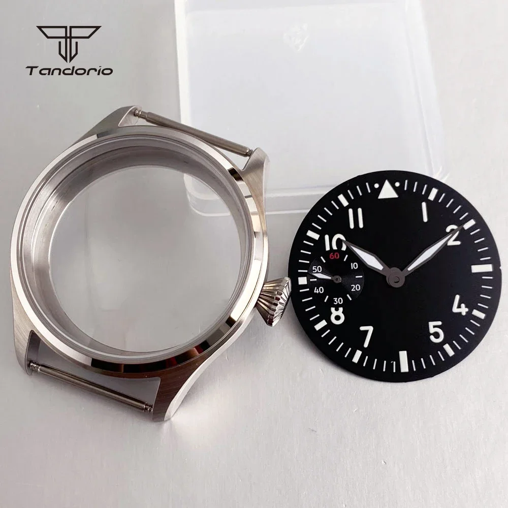 Steel 42mm Pilot Watch Case & Dial Set Sapphire Fit ETA6497 ST3600 Hand Winding Movt Clear Back Retro Wristwatch Mod Accessories