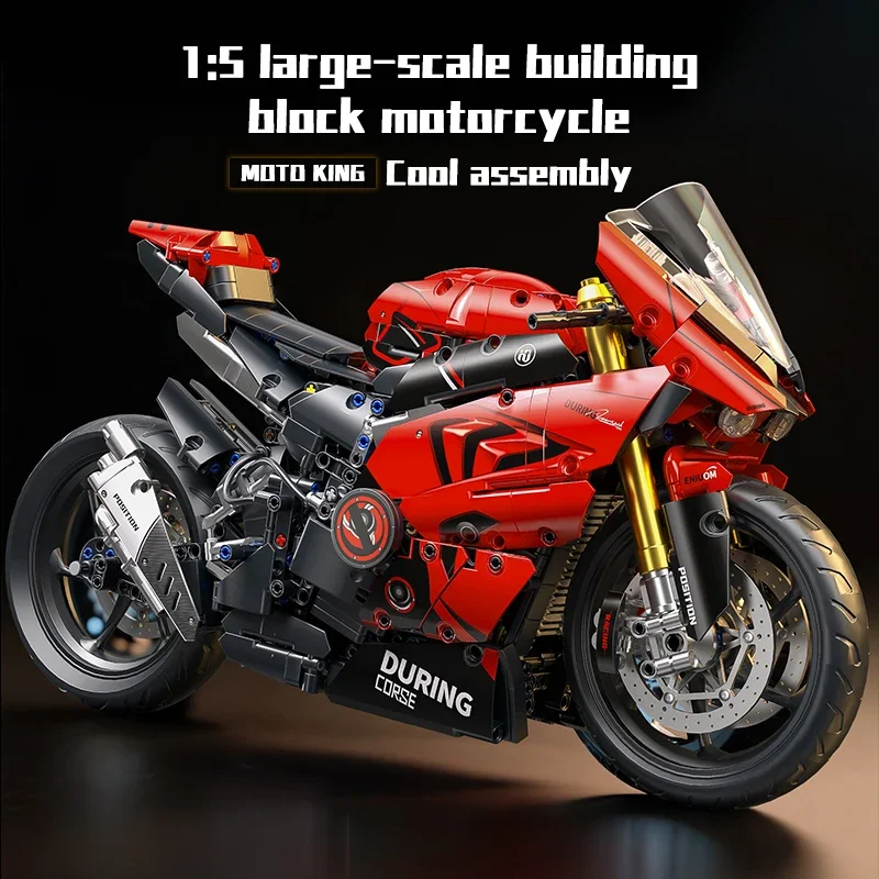 1:5 Schaal Racing Motorcycle Bouwstenen MOC Bricks Kit met realistische stuur- en ophanging DIY Assembly Collectible Model