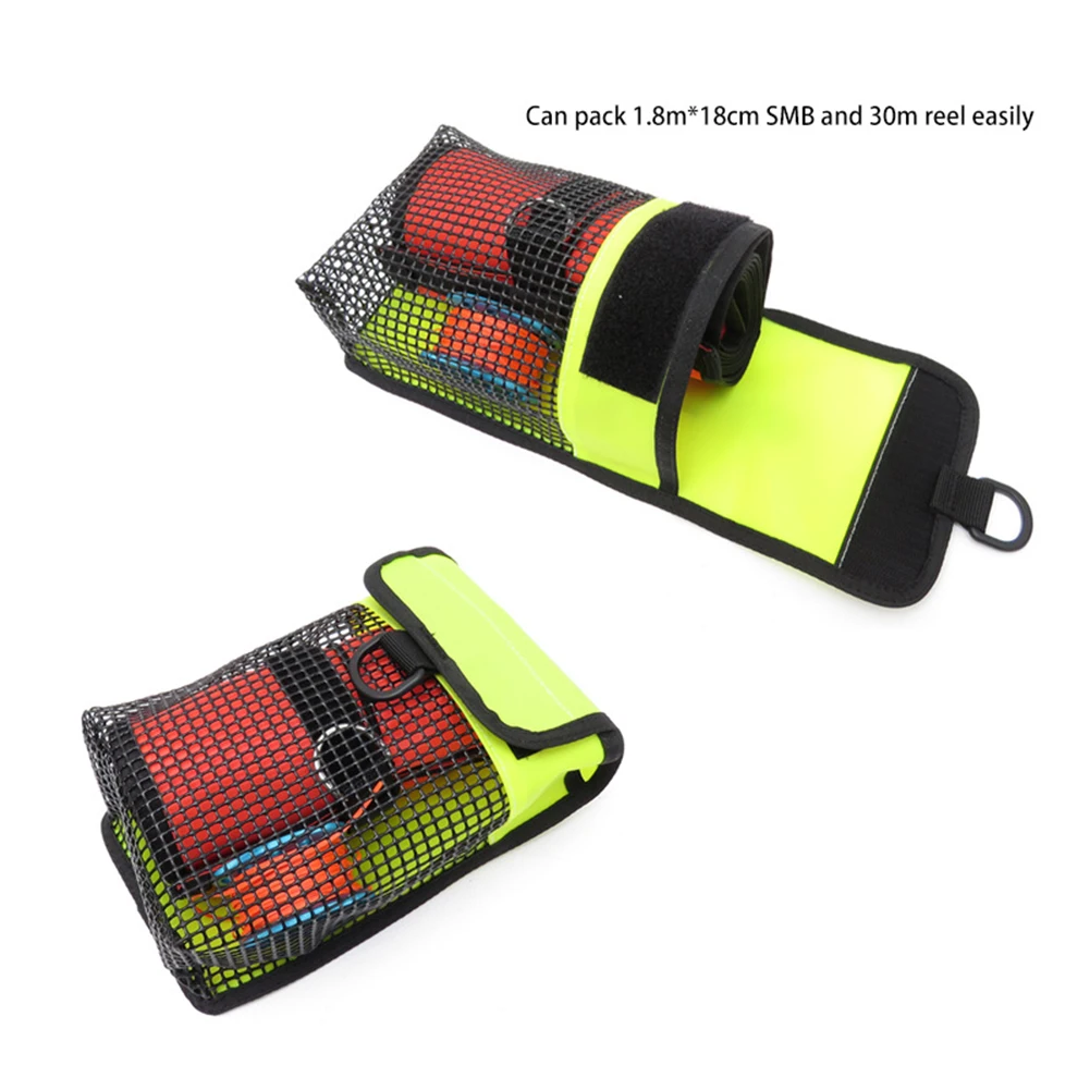 1pc Heavy Duty Mesh Bag Scuba Dive Reel Snap Safety Marker Buoy Holder Storage Pocket Portable Lightweight Carry Mesh Pouch