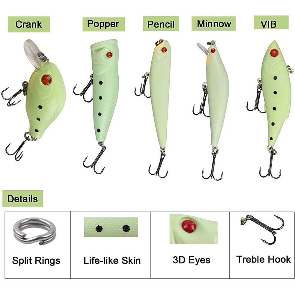 Señuelos VIB Popper 3D luminosos duro para lubina con anzuelos triples - imagen 5