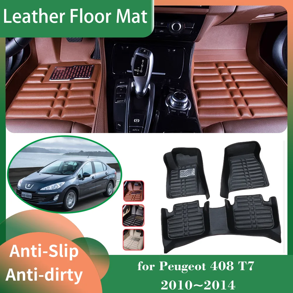 

Car Leather Floor Mat for Peugeot 408 T7 GT 2010~2014 2011 2012 Foot Interior Liner Waterproof Carpet Pad Custom Rug Accessories