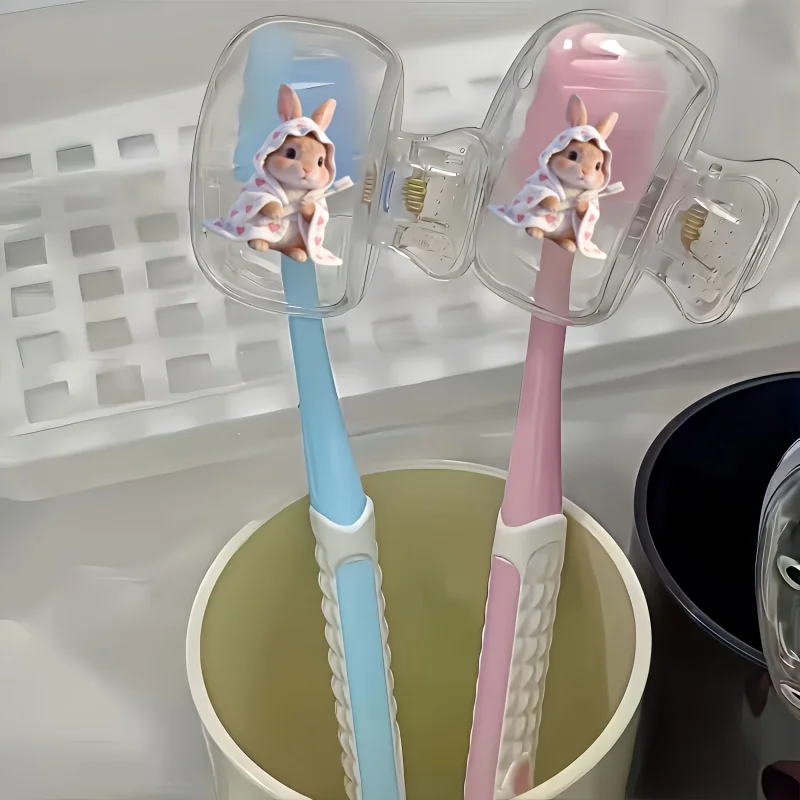 2pcs Rabbit Toothbrush Storage Clip Household Portable Travel Essential Toothbrush Protective Cap Storage Box Gift For Women Men