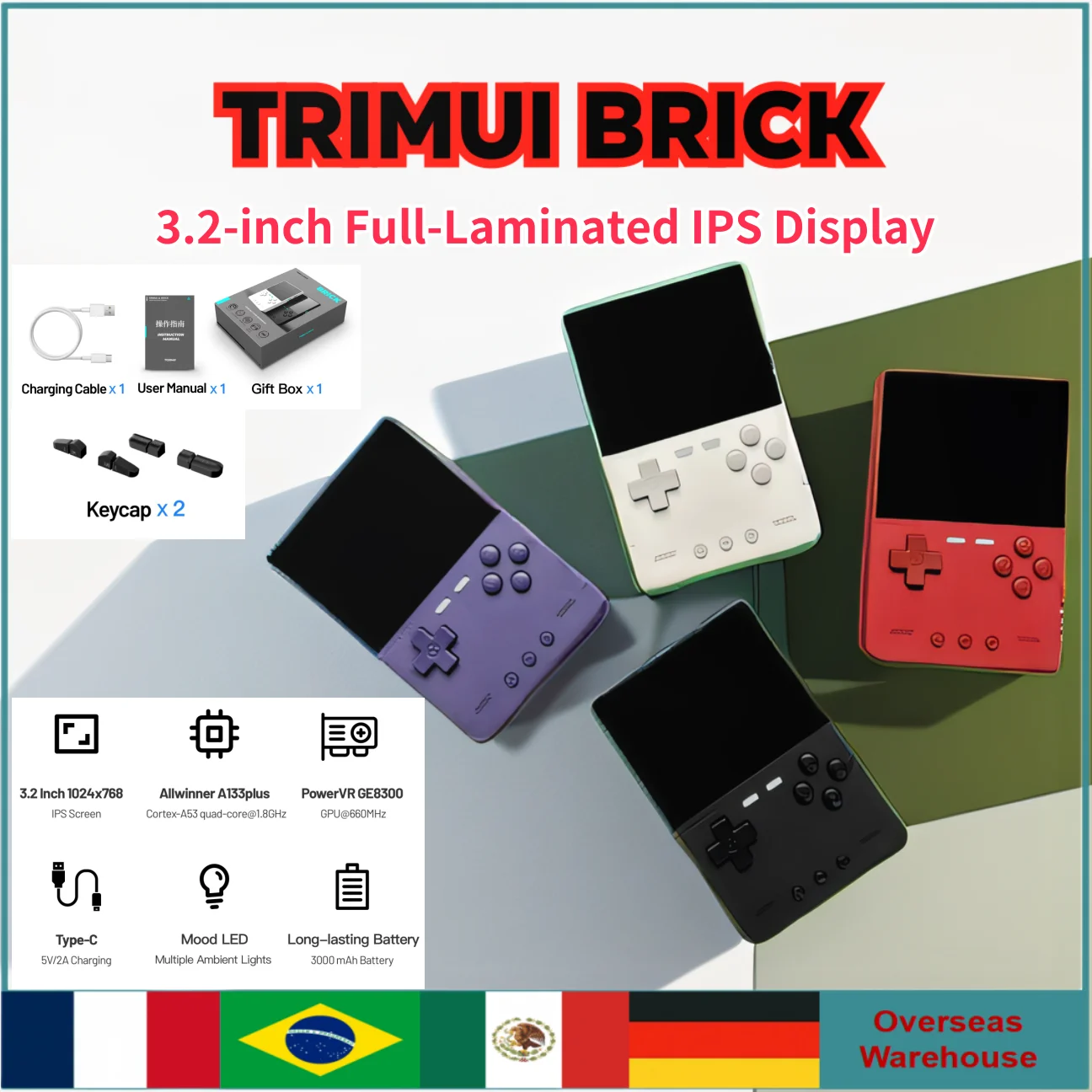 New Trimui Brick Handheld Game Console Vertical Edition Open Source Palm Console 3.2Inch Portable Lightweight Game Player Gifts