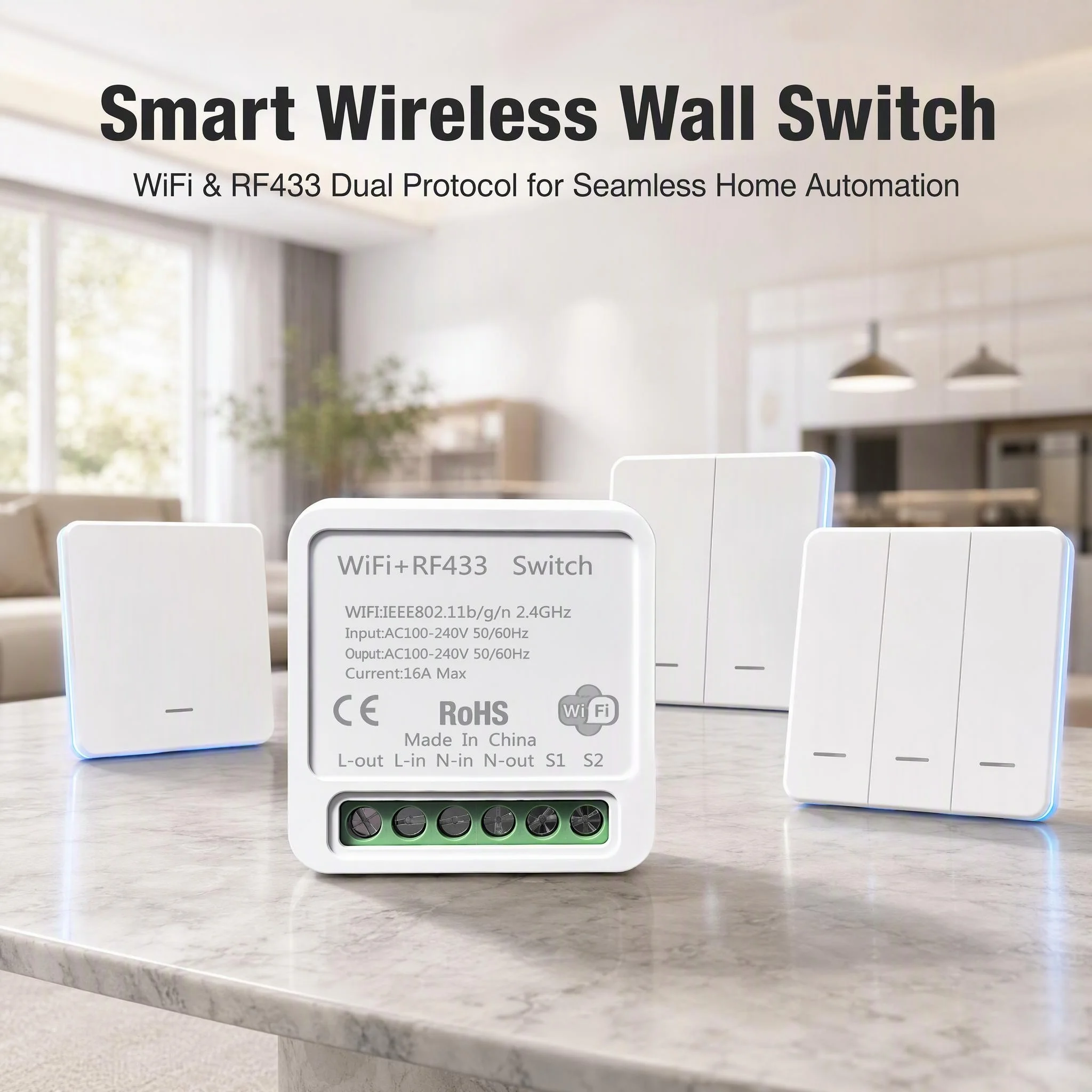 For WIFI 16A Mini Smart WiFi RF433mhz DIY Switch Relay Neutral Wire Smart Life Alexa Google Home Automation Module 240VAC