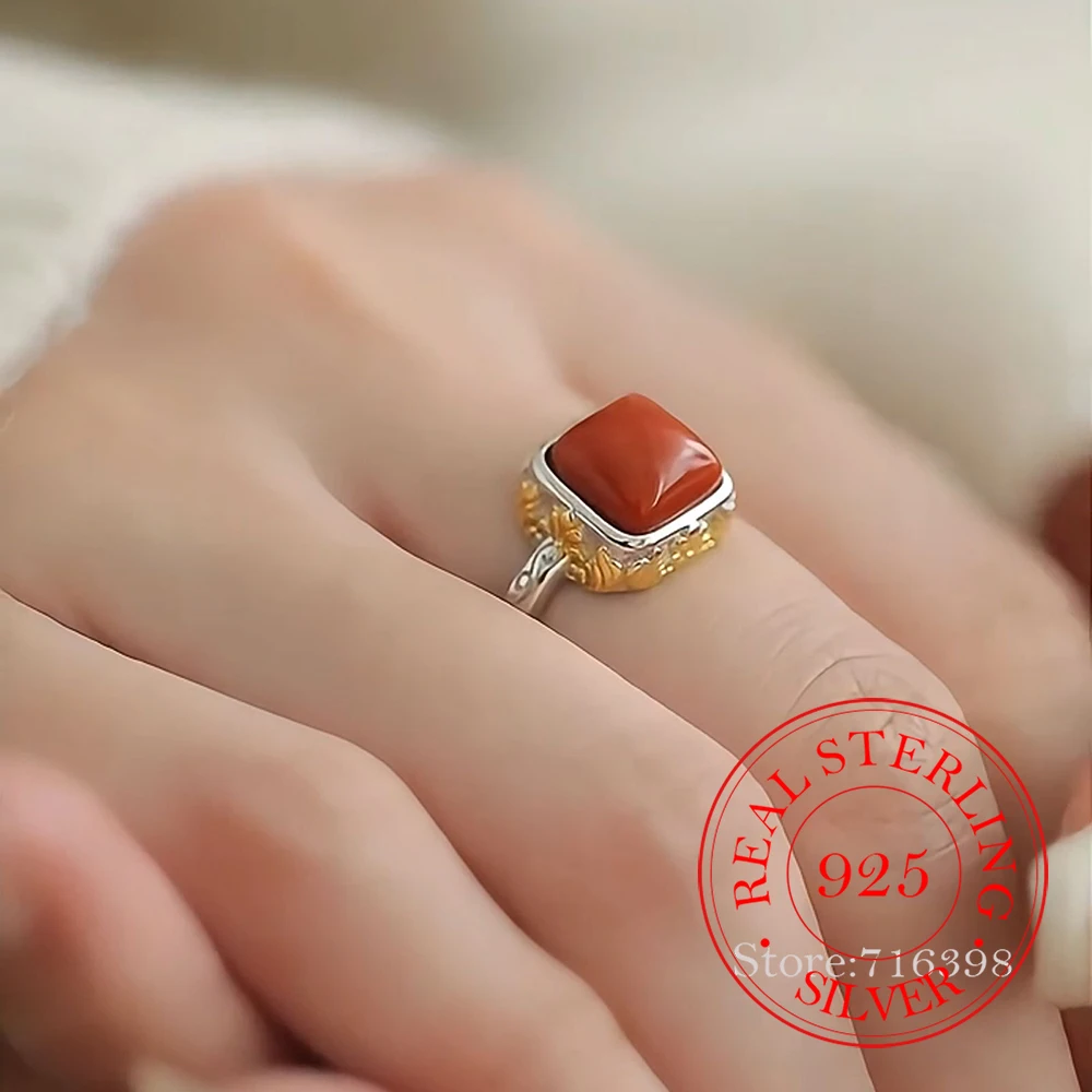 

925 Sterling Silver Jewelry Vintage Red Agate Gold Cloud Finger Rings for Women Wedding Party Jewelry For Girls Friend Gift