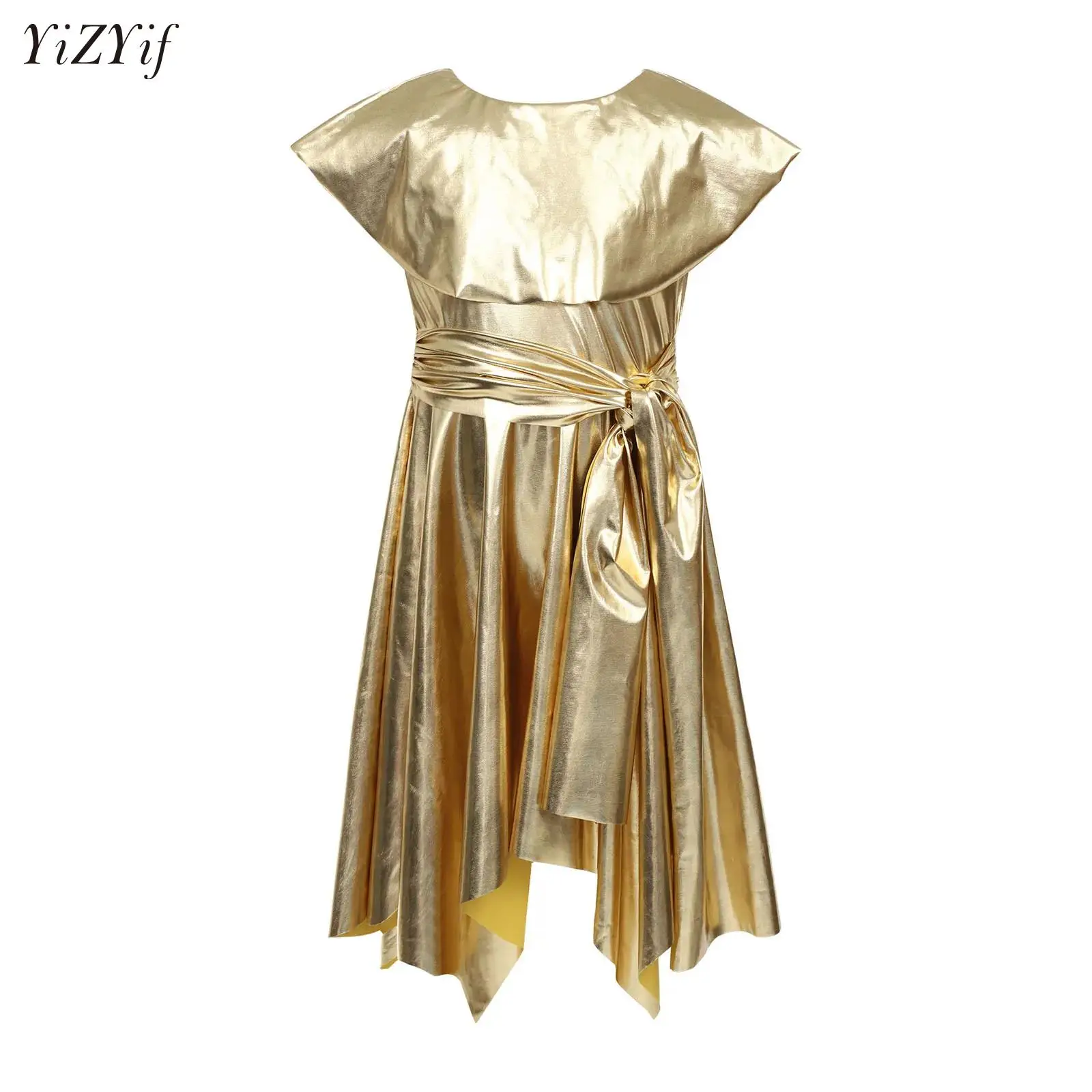 

Girls Liturgical Worship Dance Tunic Dress Metallic Praise Dance Tunic Modern Lyrical Ballroom Dance Stage Performance Costume