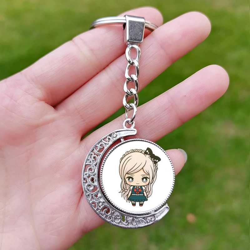 V3 Danganronpa Keychain Double Sided Anime Cosplay Figure Glass Dome Fashion Metal Pendant Key Chain Ring Jewelry Gift