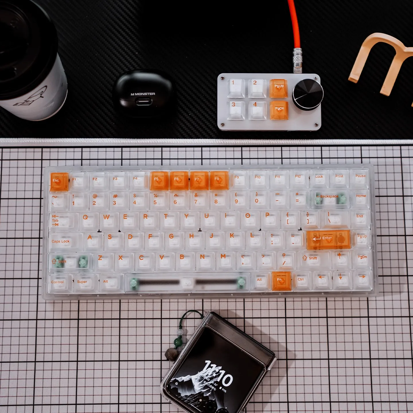 White Orange Transparent PC Keycaps Cherry profile Shine Through Keycap Sets With Numberpad Key Cap for MX Mechanical Keyboard
