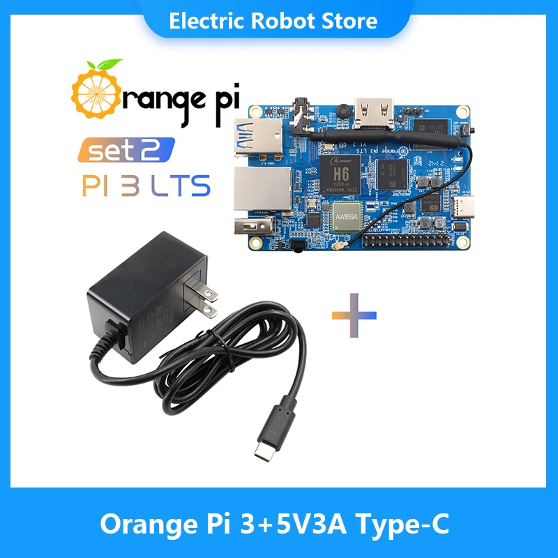 Laranja pi 3 lts 2g8g + 5v3a eua tipo-c fonte de alimentação, com hdmi + wifi + bt5.0, placa de código aberto, executar android 9.0/ubuntu/debian os