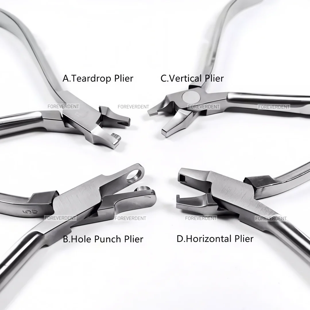 1Set/4pcs Orthodontic Clear Aligner Plier Punch Hole Thermal Forming Forcep Tear Drop Level Vertical Invisable Retainer Lingual
