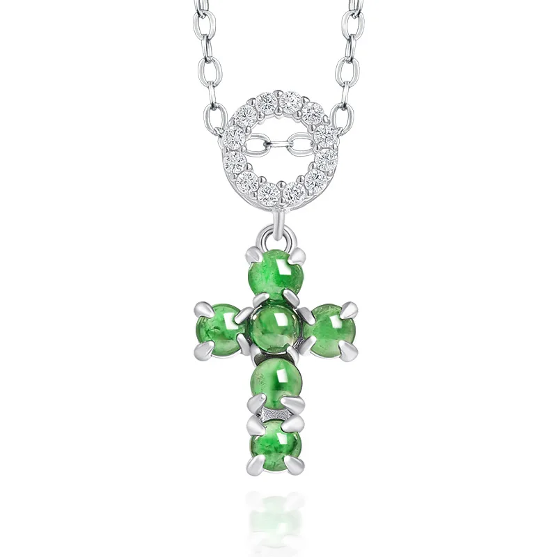 

Luxury A Jadeite Yang Green Cross Pendant S925 Silver Translucent Jade Minimalist Gift