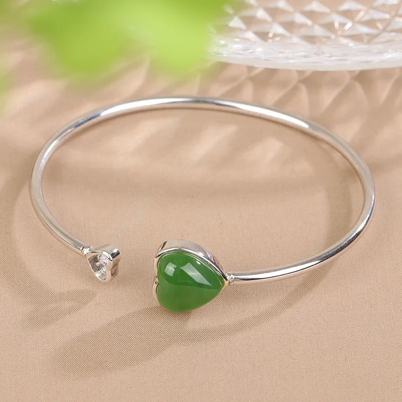 

Женский открытый браслет из стерлингового серебра 925 пробы с инкрустацией нефритом и яшмой