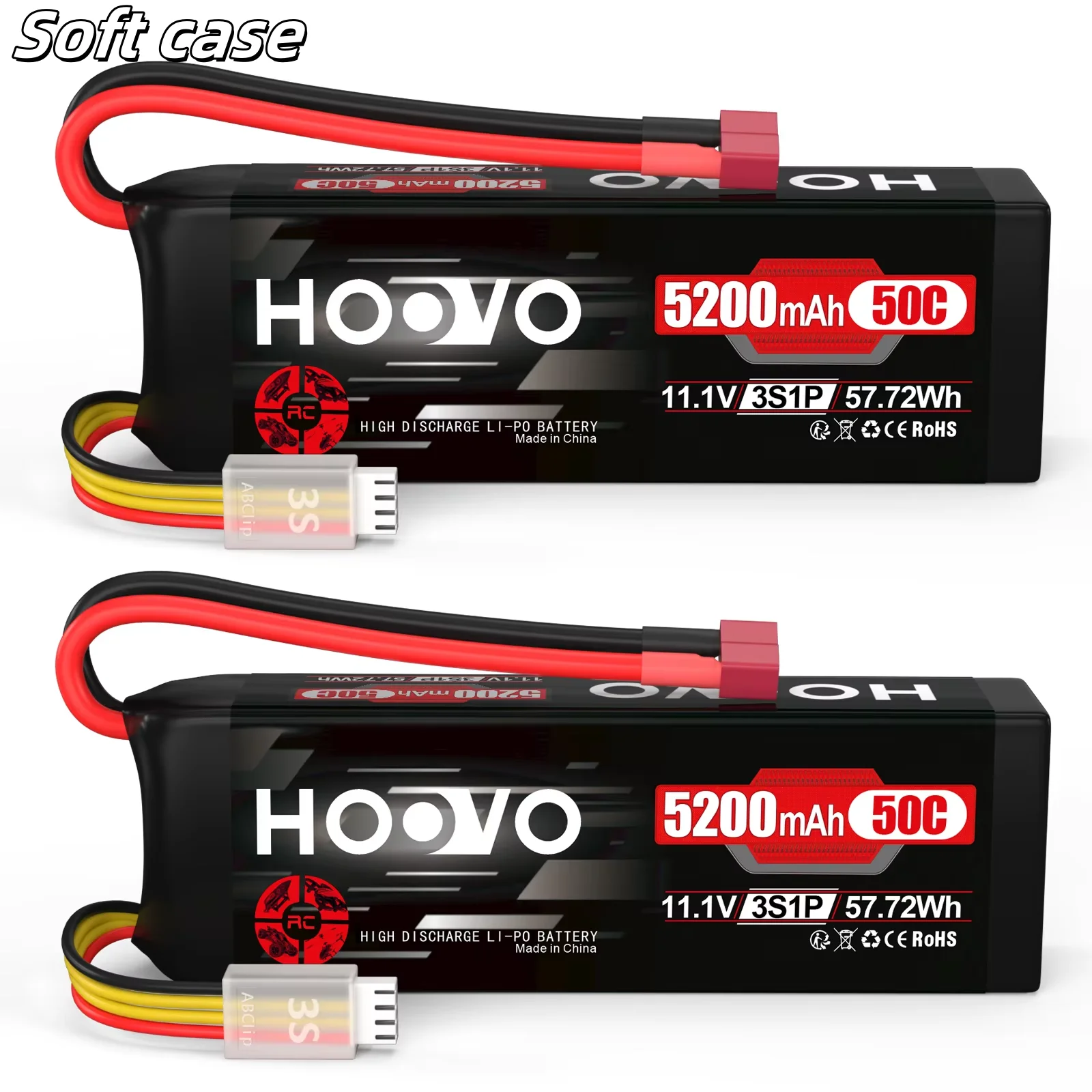 2PCS HOOVO 2S 3S 4S 6S RC Lipo Battery 7.4V 11.1V 14.8V 22.2V 5200mAh with T XT60 XT90 EC5 Hard Case/Soft Case For RC Toy Parts image 3