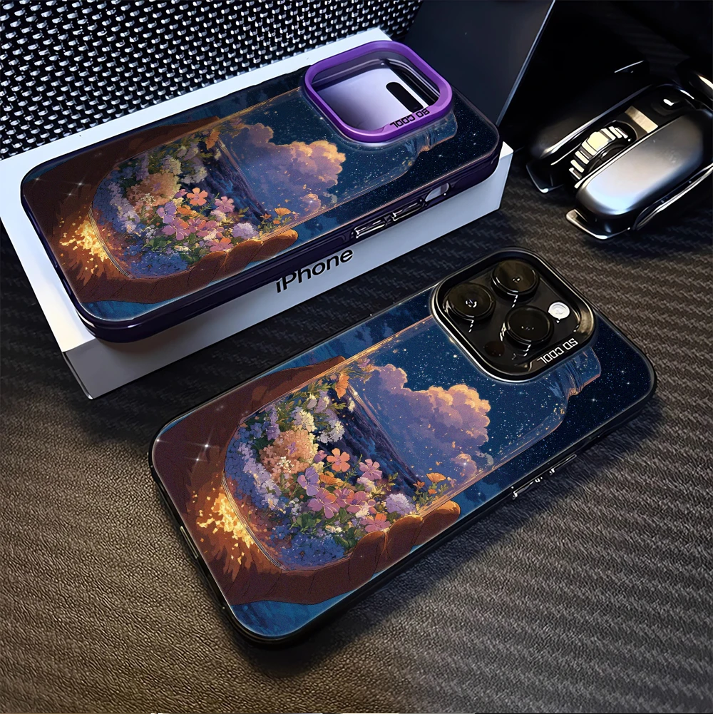 Funda Protectora Antigolpes Jar Cloud Flower para iPhone 17 16 15 14 13 12 11 Pro Max Plus Air E, Carcasa Trasera de TPU y Acrílico