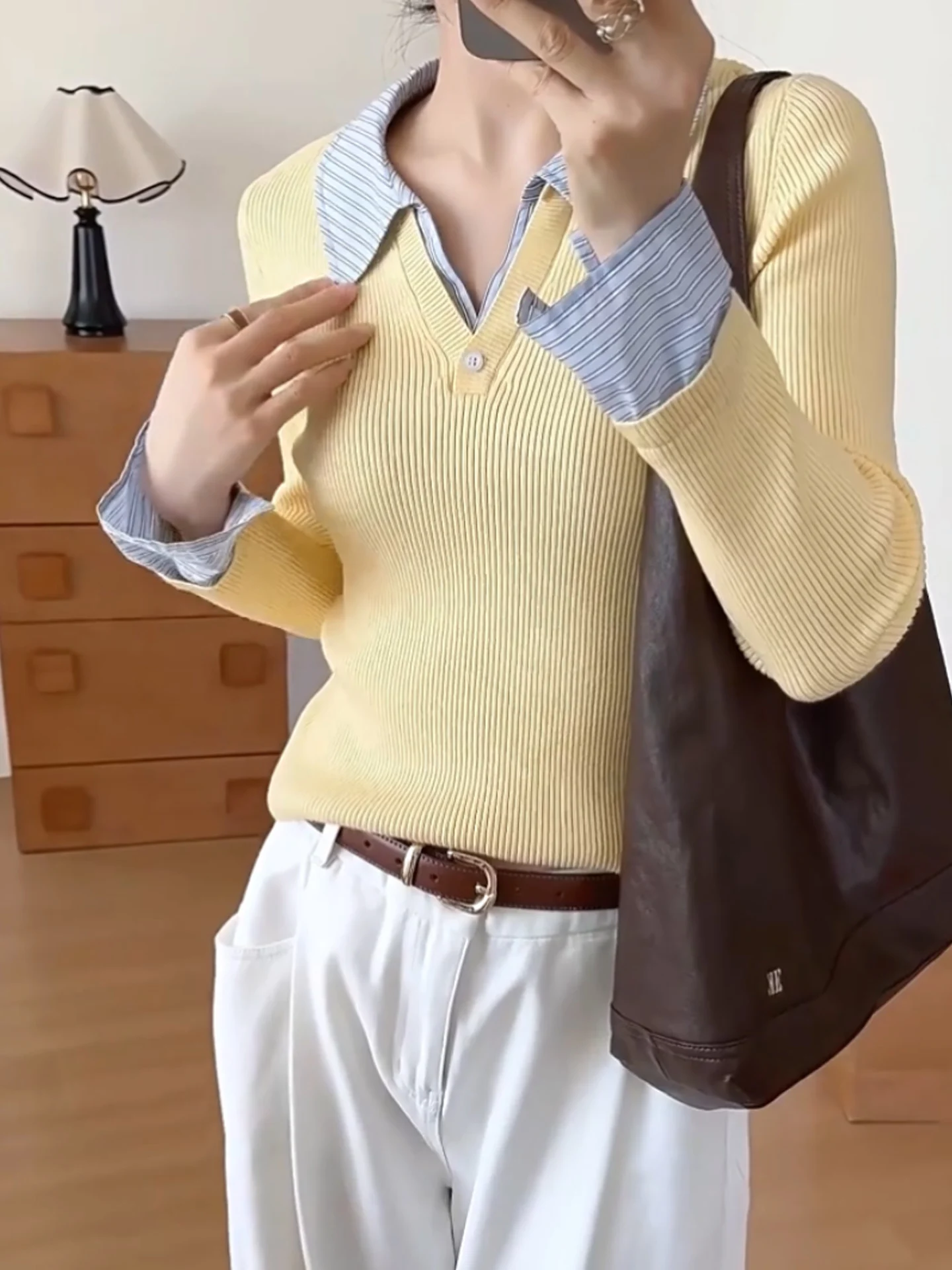 Ele Camere lavorato a maglia lungo Sve da donna Top Color Blo Design Faionable Autunno 2025 Pendolarismo Sle Tessuto morbido