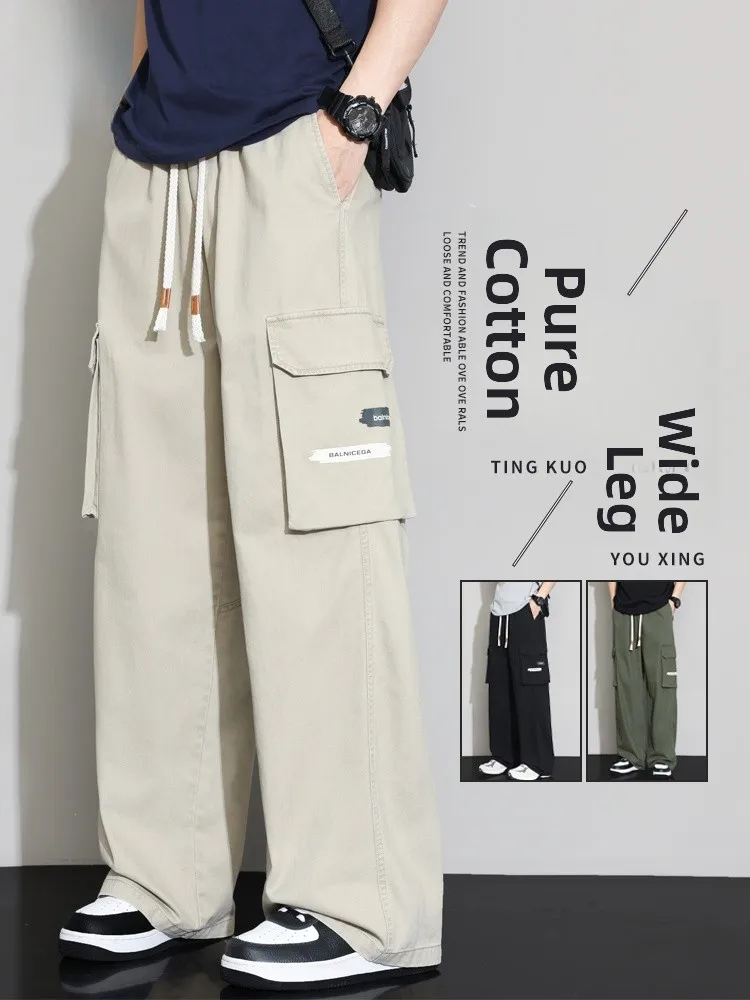 

American Sle Casual Pants Men's Spring Autumn Loose Straight Cotton Work Trousers Spring Seasonal Pure Cotton Leisure Pants