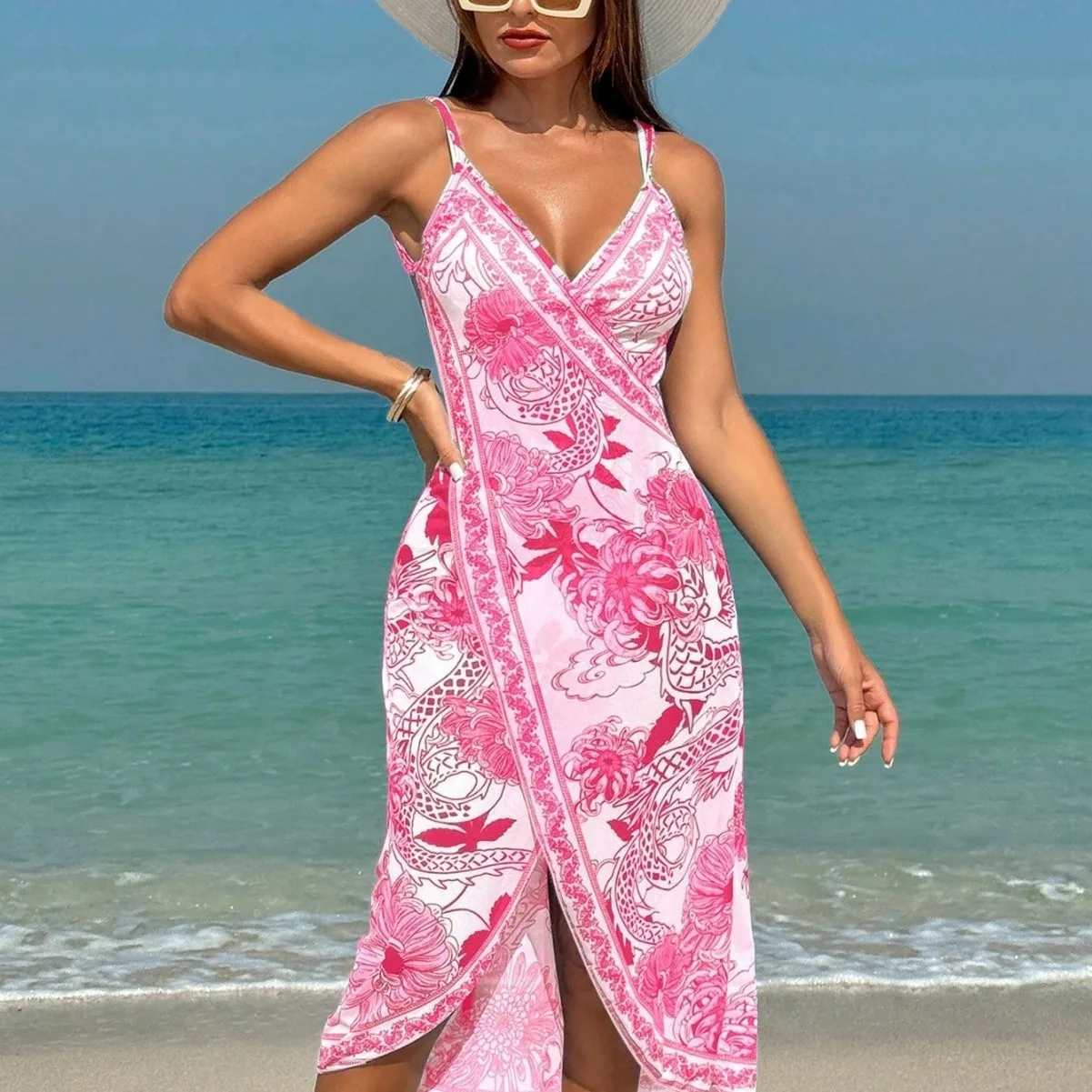 Summer Beach Sexy Women Print Wrap Dress Sun Protection Bikini Cover Up Sarongs Female Bathing Suit Swimwears