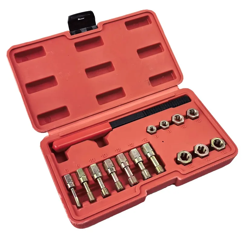 15 piece metric thread socket with shell thread repairer, main thread repair kit, universal M6 M8 M10 M12 size