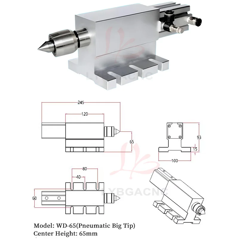 CNC Pneumatic Tailstock for CNC Router 4th Axis MT2 Rotary Axis Lathe Engraver Chucks Accessories Telescopic Stroke 45MM