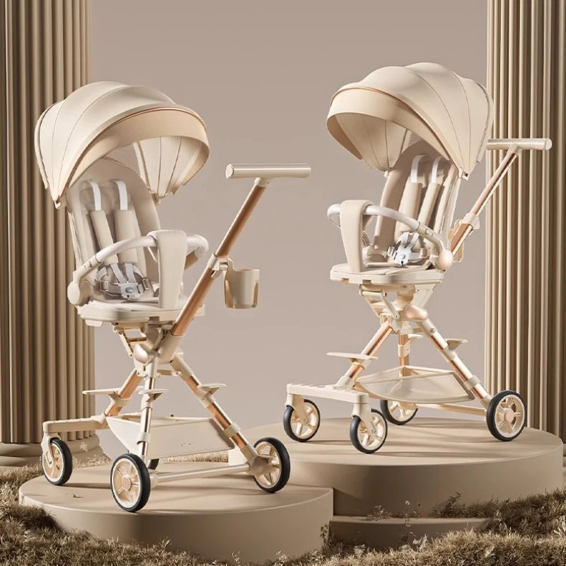 

Baby Stroller Can Sit and Lie Down Foldable Lightweight Travel Stroller Two-way High Landscape Shock Absorption Comfortable Seat