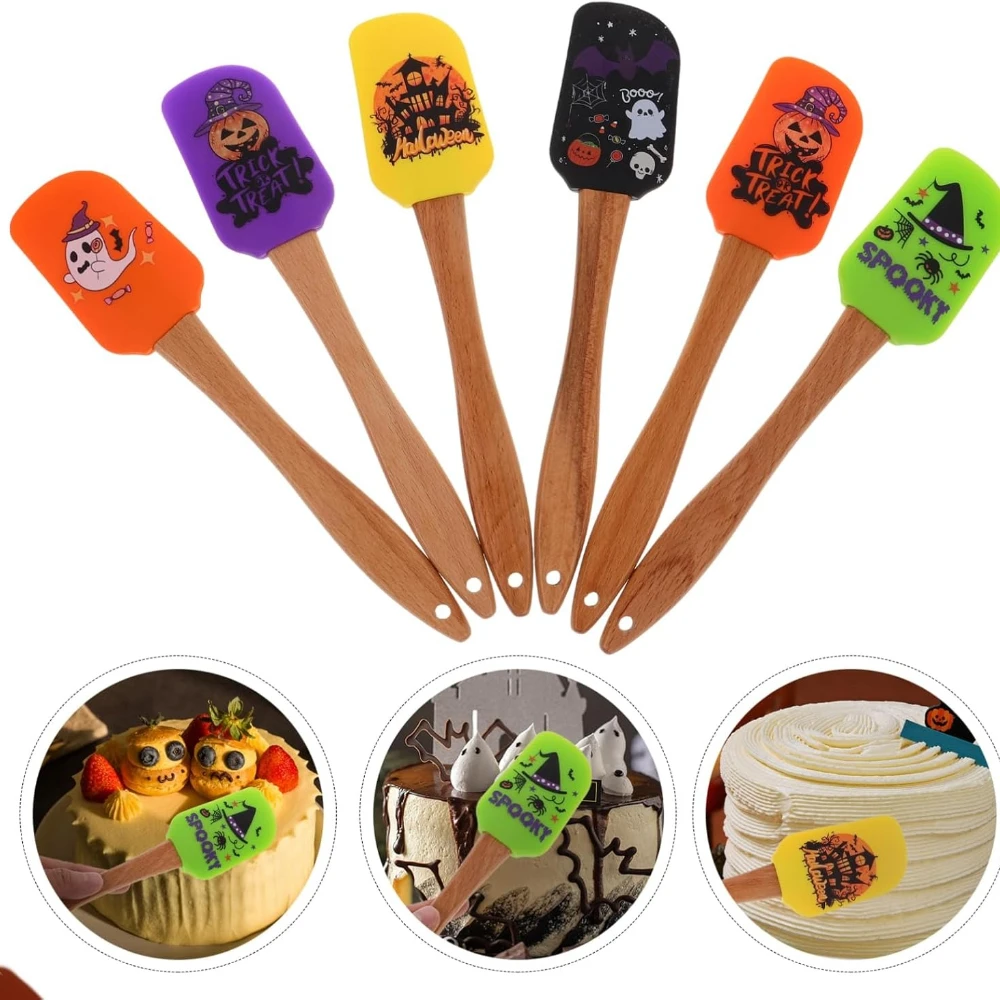 

Halloween Silicone Baking Spatula Non-Stick Cream Scraper with Wooden Handle Heat Resistant Kitchen Tool for Cooking and Mixing
