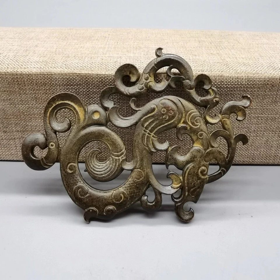 Antique Collection Retro Feng Shui Hollow Dragon Pendant Statue Antique Bronze Double-sided Town House Transfer Home Decoration