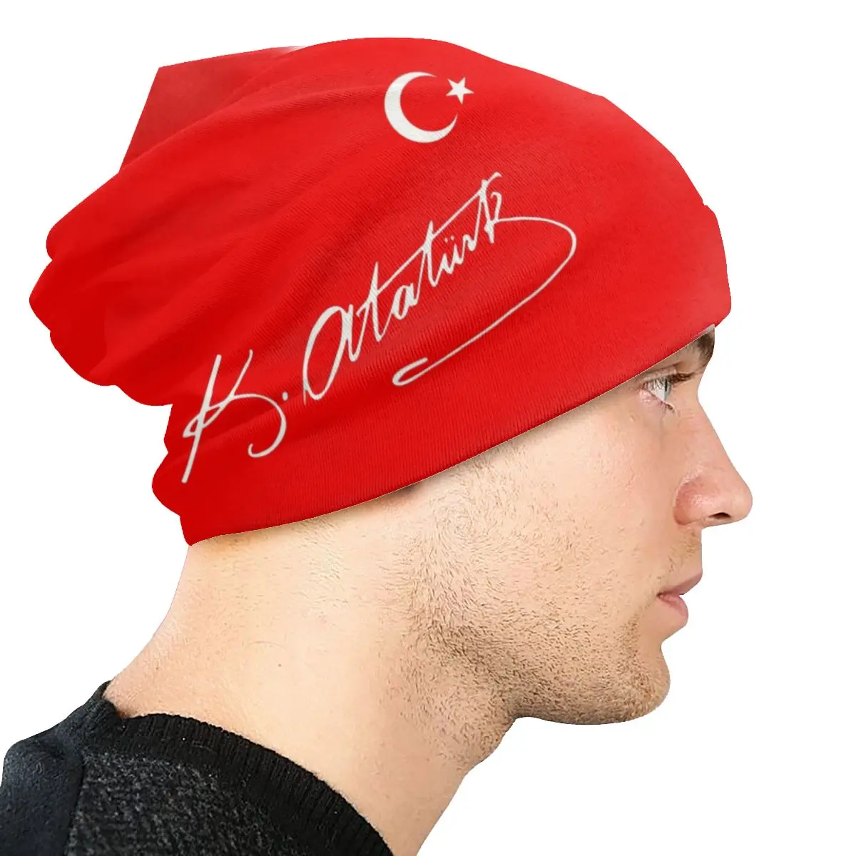 Custom Ataturk Signature With Turkey Flag SKullies Beanies Caps Unisex Winter Warm Knitting Hat Turkish Leader Bonnet Hats