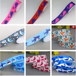 DHK 50yards Whale Shark Printed Grosgrain Ribbon Accessories Decoration Headwear Collar DIY Sewing Craft S2553