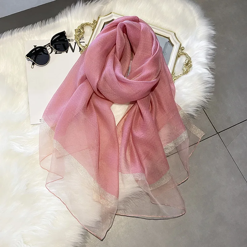 

Mulberry Silk Champagne Silk Silk Scarf New Women's Long Fashion Foreign Style Versatile Shawl