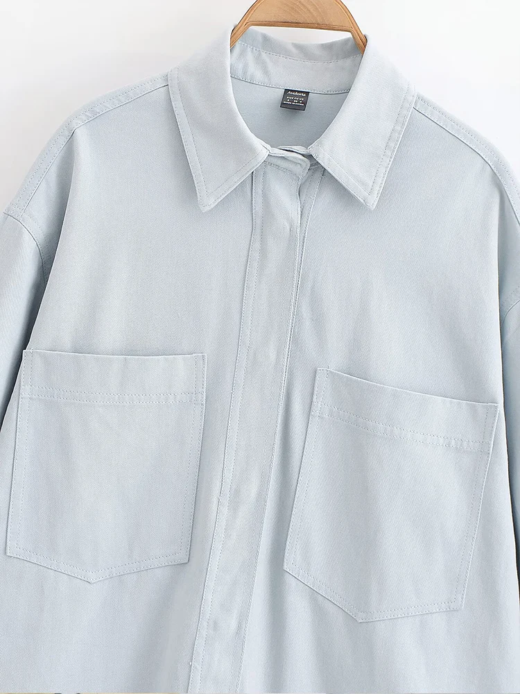 TRAF camicia da giacca tascabile alla moda semplice con temperamento casual allentato da donna di nuova moda autunnale in stile europeo e americano