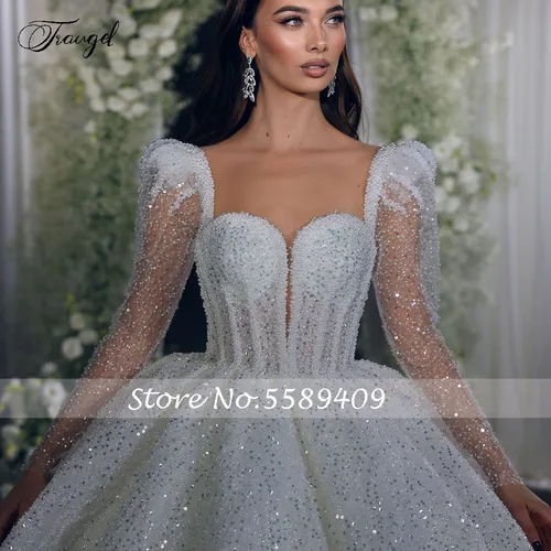 Imagen 2 del producto Vestido De Novia festoneado personalizado, vestidos De Novia reales De encaje con lentejuelas, Vestido De Novia elegante para mujer, bata exquisita De Mariee