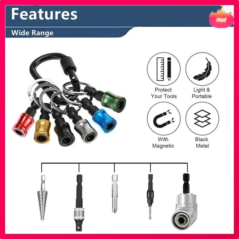 

4Set Drill Bit Holder 1/4Inch Hex Shank Keychain Extension Bar Aluminum Alloy Magnetic Pivot Screwdriver Bits Holder Set