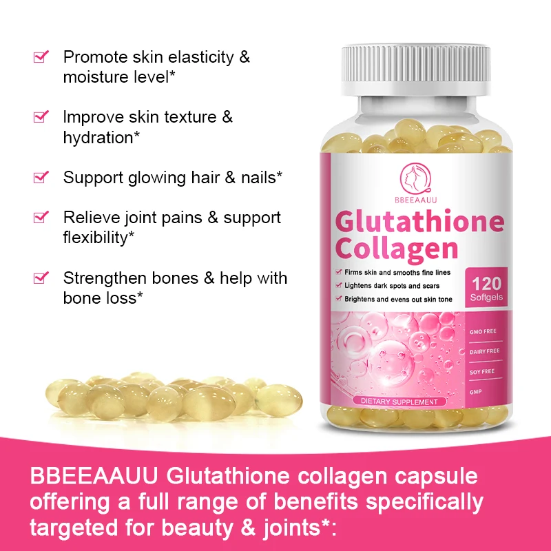 BBEEAAUU Collagen Glutathione Capsules Skin Whitening Sunscreen Fading Spots Deeply Nourishing Skin Elasticity & Moisture Level