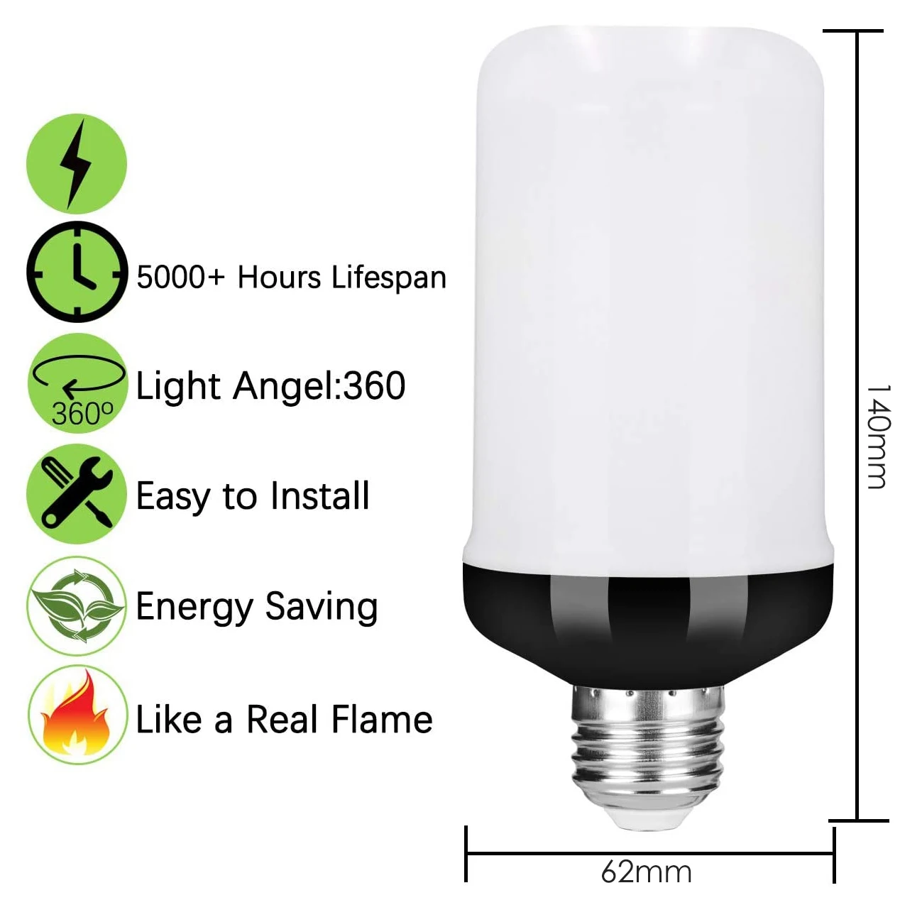 LED Flame Effect Light Bulb E27,Decorative Flickering Realistic Fire Lights Bulb,Festival Decoration Lamp,Black-B