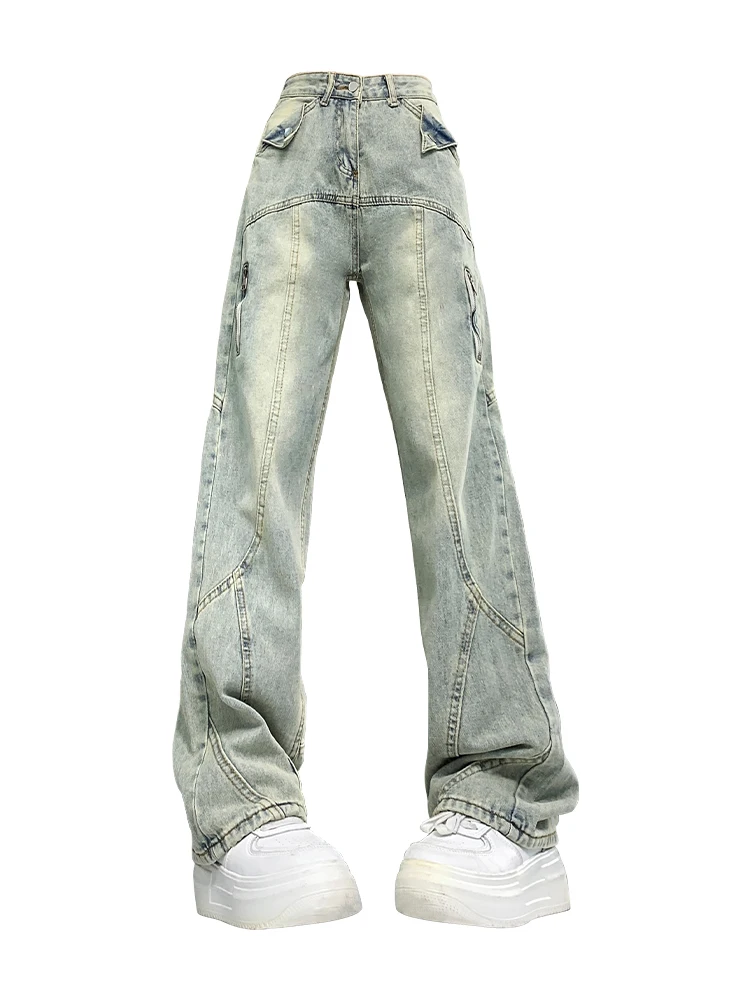

Women's Blue Y2k Jeans Baggy Harajuku Aesthetic Denim Trousers Jean Pants Vintage Japanese 2000s Style Trashy Oversize Clothes