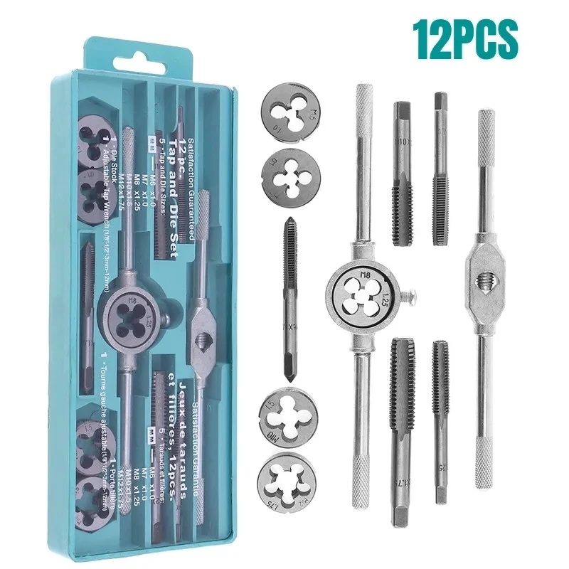 Multifunction Tap and Die Set 12/20Pcs M3-M12 Metric Screw Thread Plugs Hand Screw Taps Straight Taper Tapping and Thread Tools