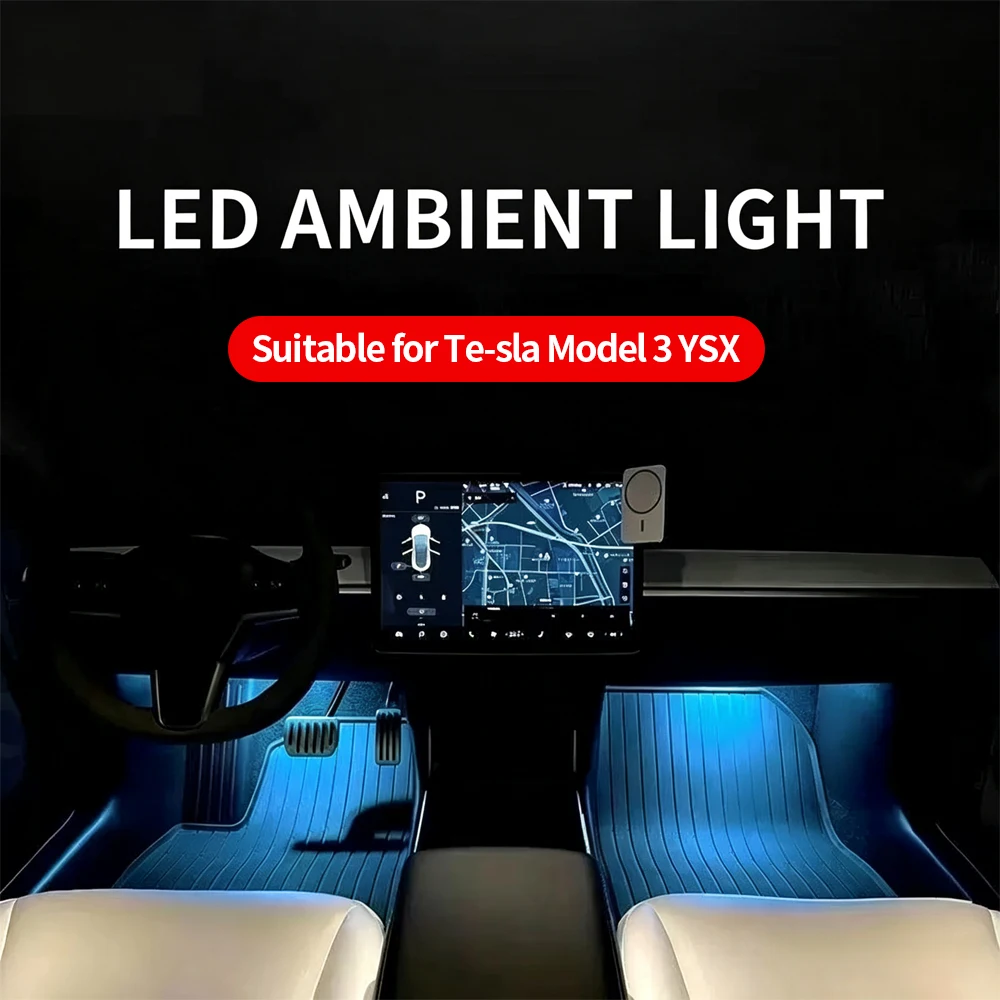 For Tesla Model 3 Y S X LED Footwell Light Car Door Trunk Light LED Interior Atmosphere Lamp Plug and Play Auto Ambient Lighting