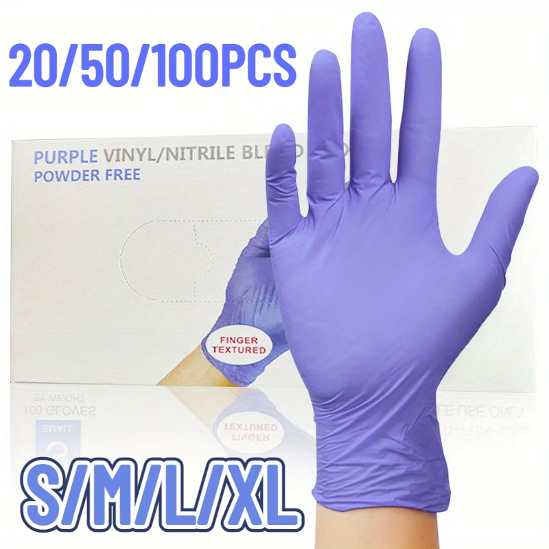 100/50/20PCS Purple Disposable Nitrile Gloves Waterproof Nitrile Gloves Garden Tattoos Household Dishwashing Cleaning Tools