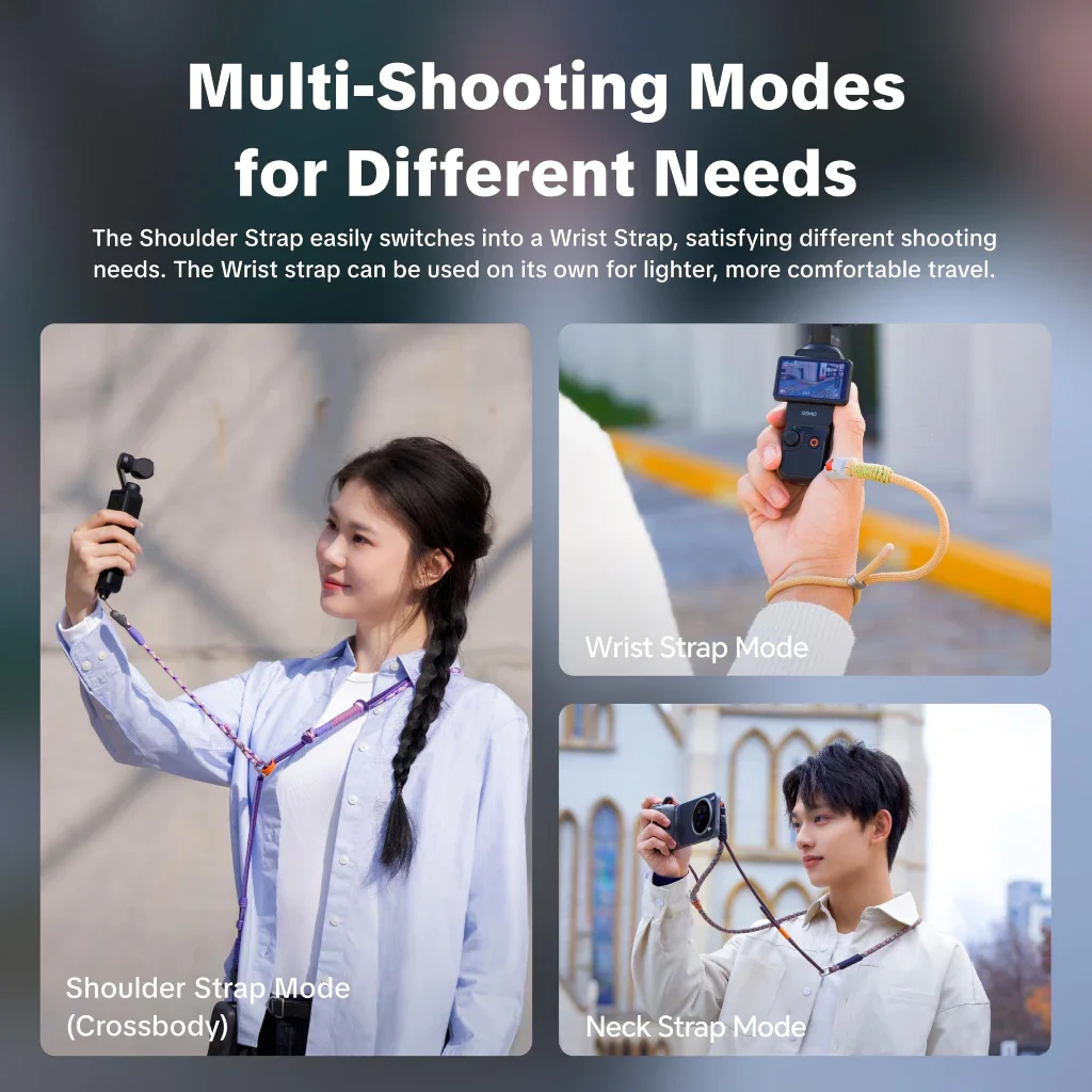 Pasek do kamery PGYTECH Pocket-Series kompatybilny z DJI Osmo Pocket 3/Xtra Muse, regulowany pasek na ramię/dłonie 2 w 1 — zdjęcie produktu 2