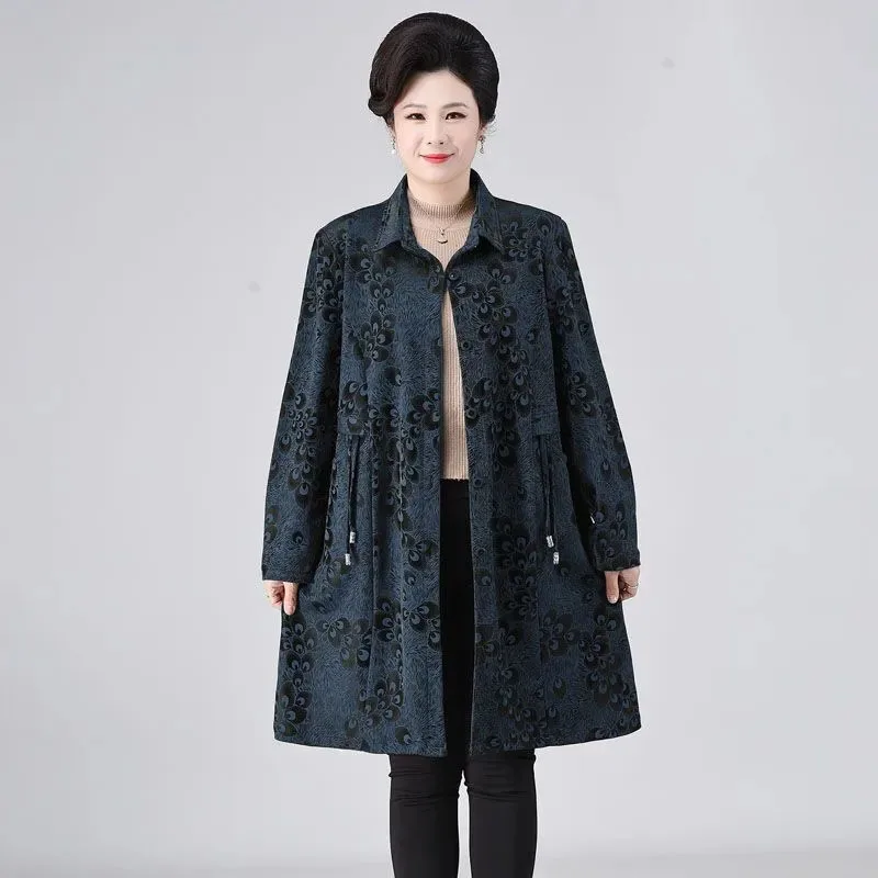 High Quality Women\'s Elegant Trench Coats 2022 Fashion Double-Breasted Belt Jacquard Autumn Winter Outerwear 5XL W989