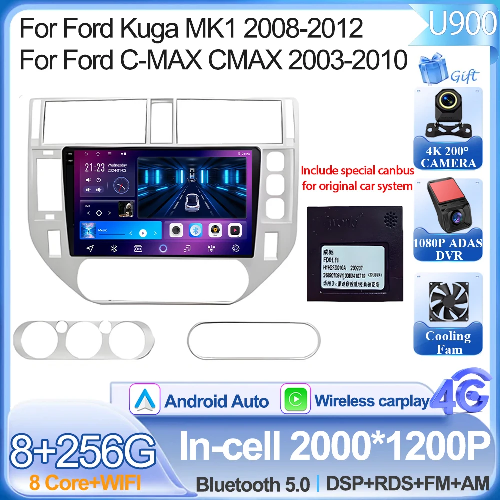 Android 16 Voor Ford Kuga MK1 2008-2012 Voor Ford C-MAX CMAX 2003-2010 Autoradio GPS 2 k Scherm Carplay 4G Wifi Stereo Video DSP BT