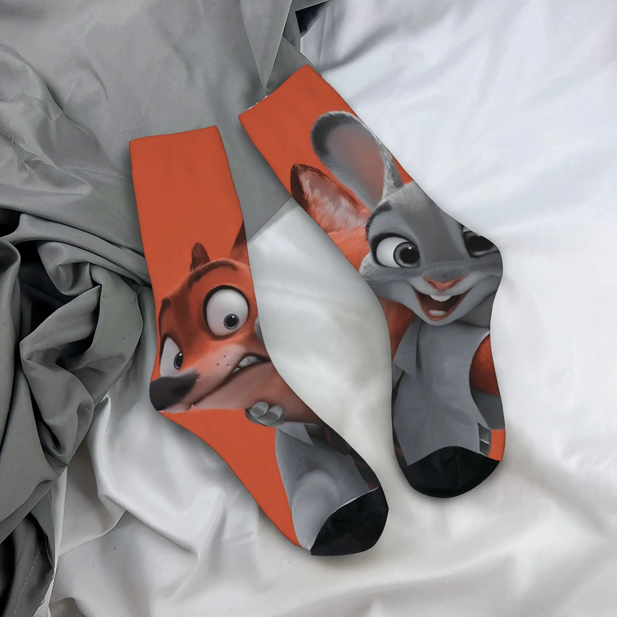 Женские и мужские носки, аниме Zootopia, чулки с героями мультфильмов, осенние удобные носки Kawaii, антибактериальные носки для скейтборда с графикой