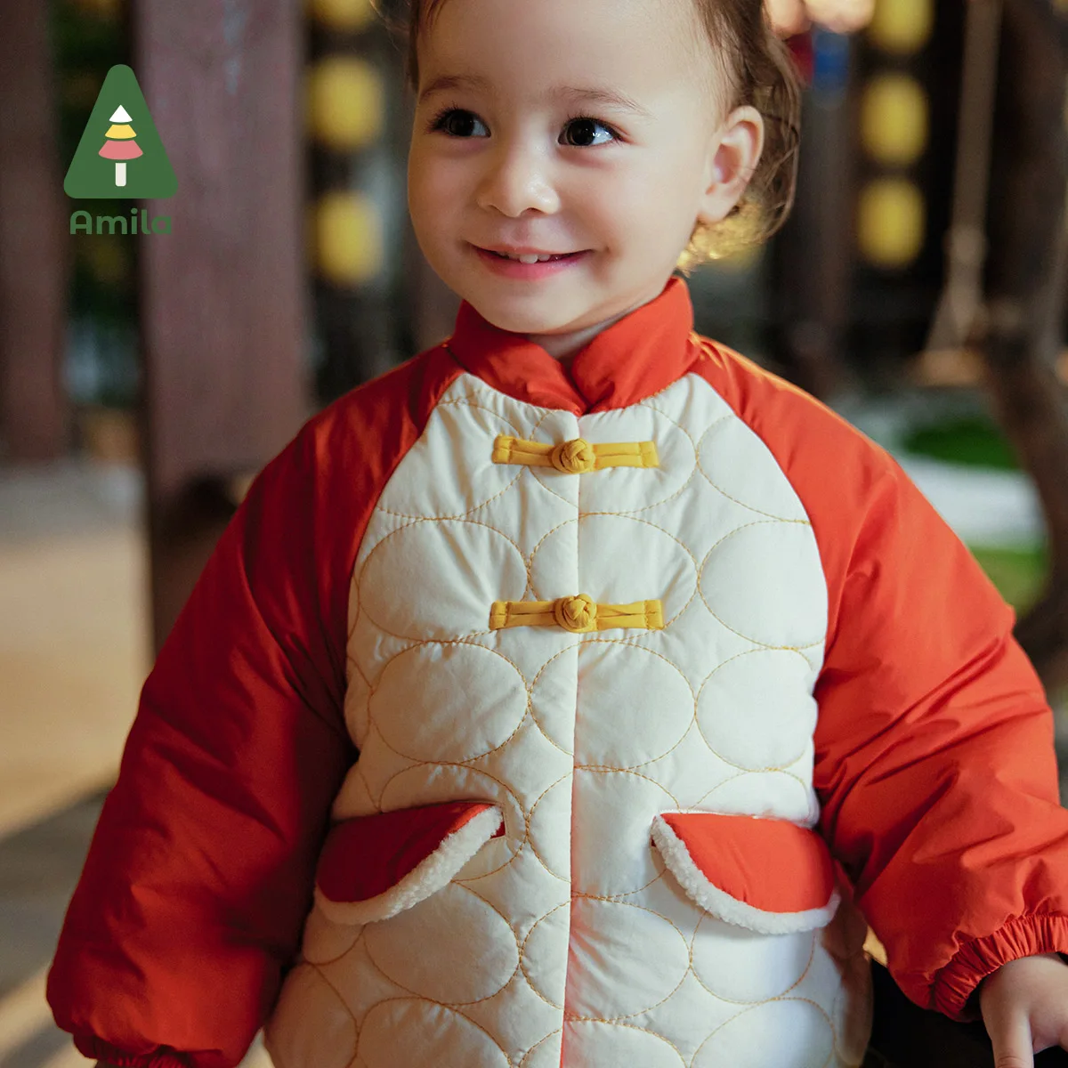 Amila Baby Children Cotton-padded Clothes 2024 Winter New Stand Collar Fleecing Cute Cosy Warm Baby Clothing