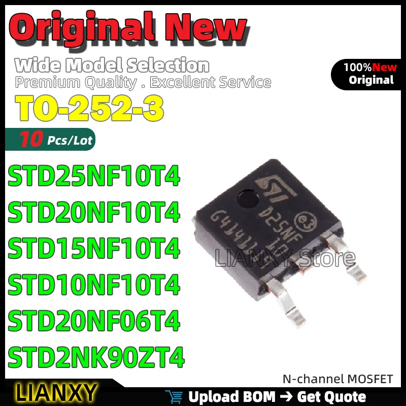 

10pcs TO-252-3 STD25NF10T4 STD20NF10T4 STD15NF10T4 STD10NF10T4 STD20NF06T4 STD2NK90ZT4 N-channel MOSFET New Original