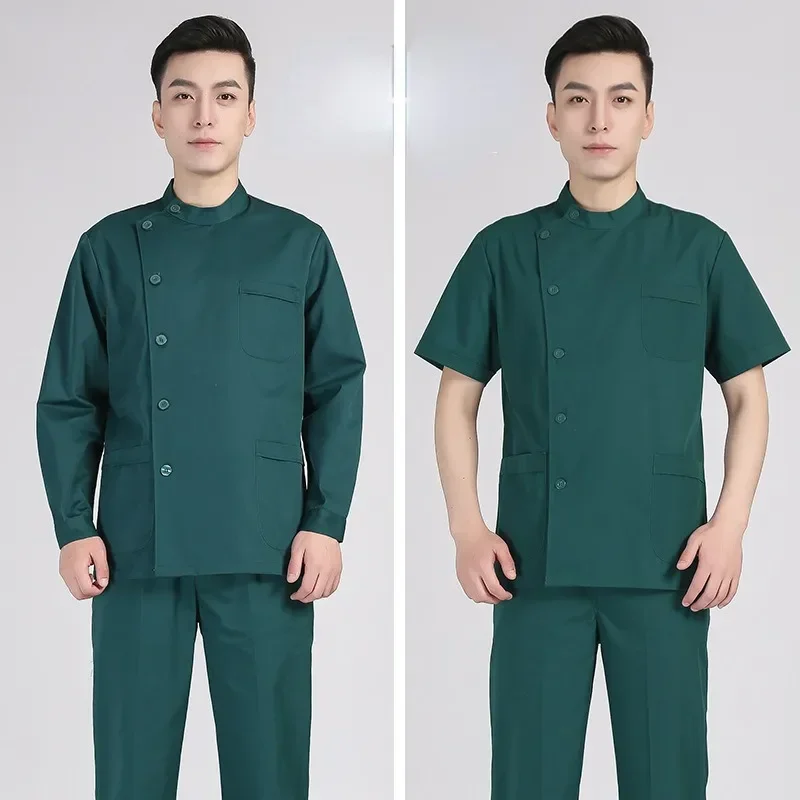 Male nurse uniform short lab coat tops bias stand-up collar summer massage pedicure technician dental oral surgeon work clothes