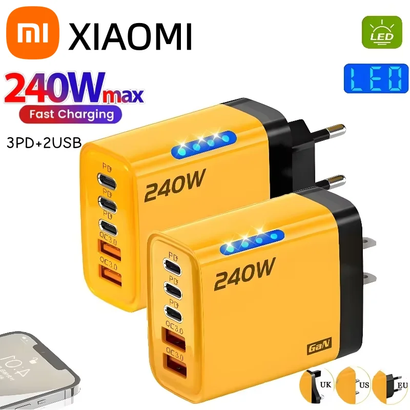 Xiaomi 240W 5 puertos cargador rápido USB tipo C cargador rápido para teléfono móvil adaptador de cargador de enchufe UE EE. UU. Reino Unido para 