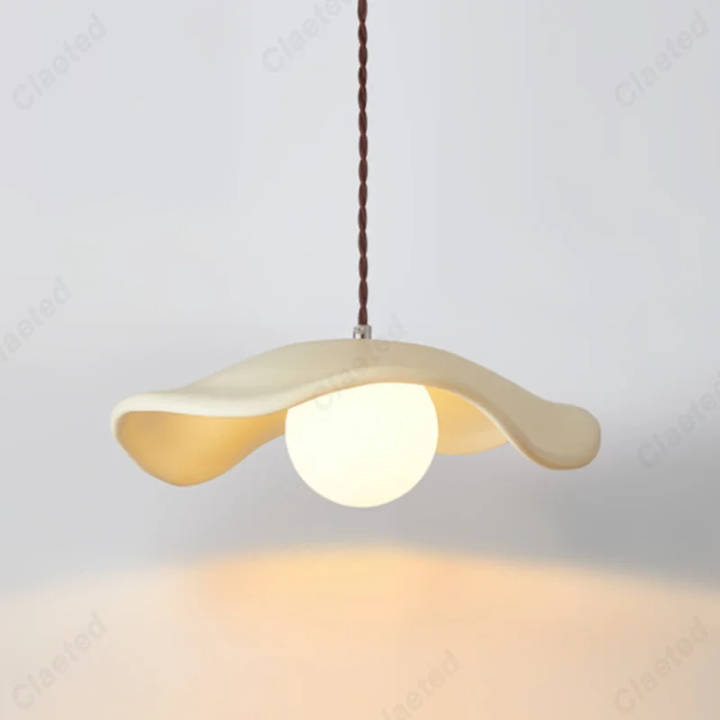 Nordic Cream Style Pendant Light Wabi-Sabi Lotus Leaf Design Home Decor Lighting for Bedroom Living Room Dining Room and Study