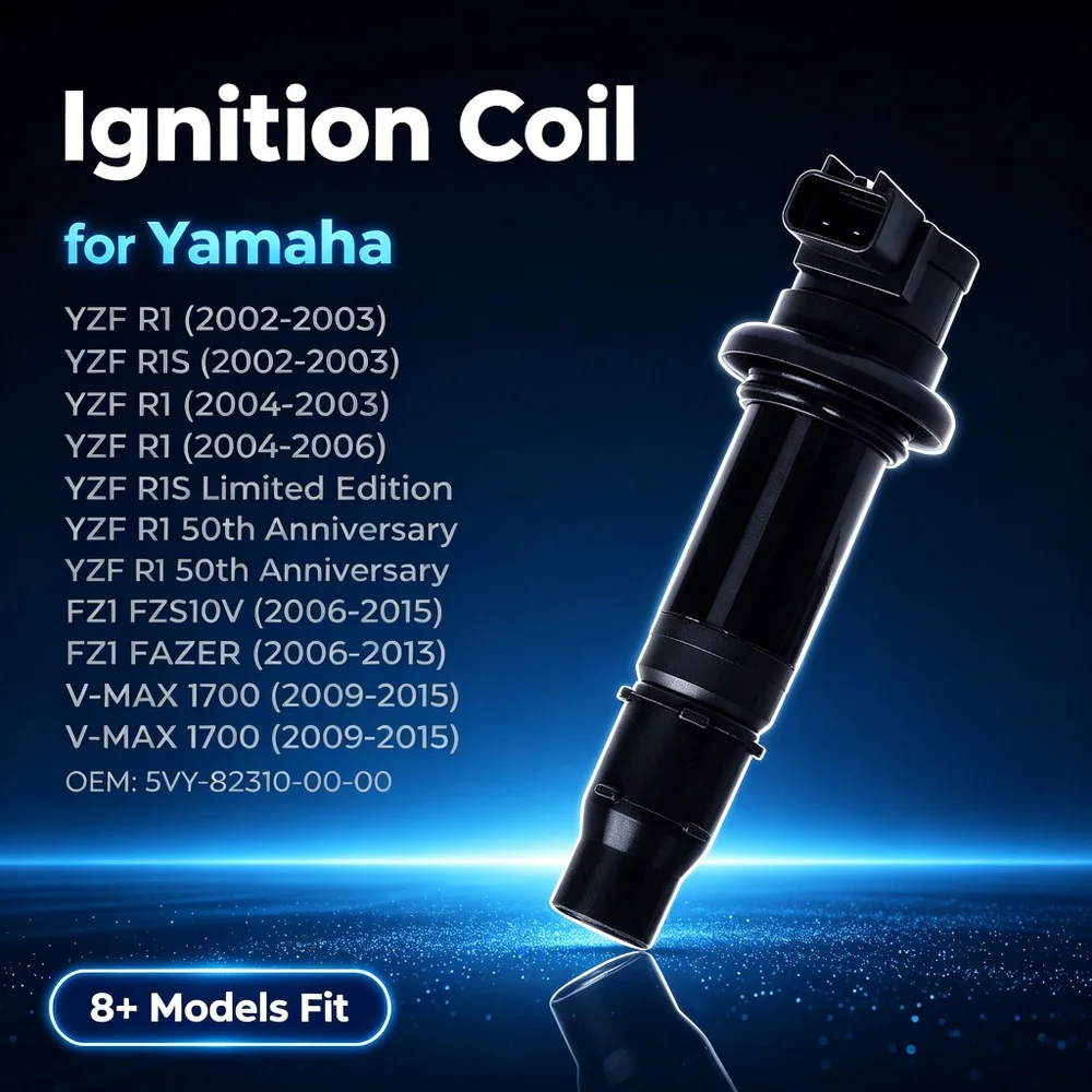 Ignition Coil Stick for Yamaha YZF-R1 FZ1 Fazer V-MAX 1700 | Integrated Spark Plug Cap Boot | Replaces 5VY-82310-00-00
